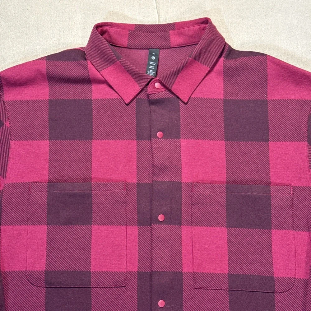 Lululemon Shirt NWOT Mens XL Purple Plaid Soft Knit Overshirt Flannel Snap Front